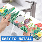 Watercolor Cactus Floral Sink Faucet Absorbing Mat Sink Splash Guard Faucet Mat - Image 6