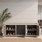 3 Doors Shoe Bench, Waterproof & UV-Resistant, Resin Shoe Cabinet Indoor & Outdoor Use, Entryway Bench with Adjustable Shelves & Hidden Storage Space for Bedroom, Hallway, Grey - Image 2