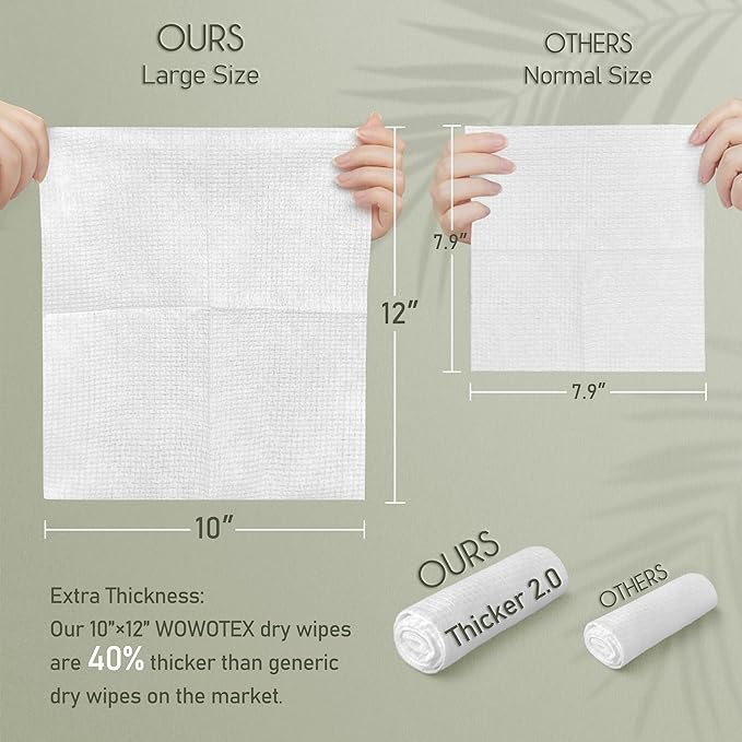 THICKER Dry Wipes 50 Count Disposable Face Towels 10x12" | Ultra Soft - Image 2