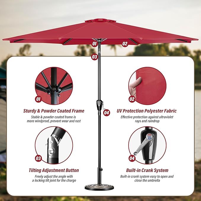 Simple Deluxe 9' Patio Umbrella Outdoor Table Market Yard Umbrella with Push Button Tilt/Crank - Image 2