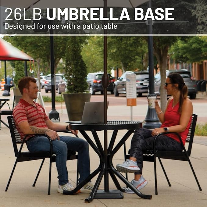 US Weight 26 Pound Umbrella Base - Cast Stone Outdoor Umbrella Stand - for Use with Umbrella Poles 1.3" to 1.8" - Designed to be Used with Patio Table - Black - Image 5