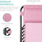 Best Choice Products Set of 2 Adjustable Steel Mesh Zero Gravity Lounge Chair Recliners w/Pillows and Cup Holder Trays - Bubblegum Pink/Black - Image 6