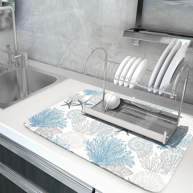 Coastal Blue Gray Dish Drying Pad 18 x 24 Inch - Image 5
