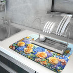 Spring Blue Yellow Hydrangeas Flowers Dish Drying Mat - Image 5