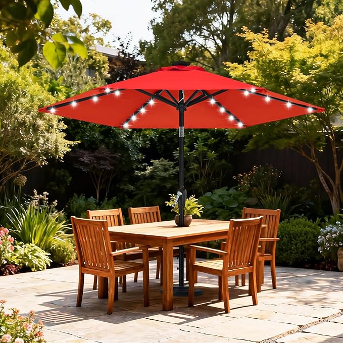 ABCCANOPY Durable Solar Led Patio Umbrellas with 24LED Lights 7.5FT with 6 Sturdy Ribs (Logo Red) - Image 2