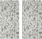 Spring Floral Hand Towels for Bathroom Set of 2 Sage Green White Flower Leaves by Aytipun