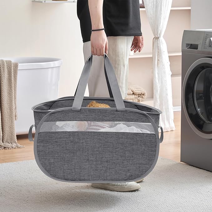 Collapsible Laundry Baskets, Foldable Tear Proof Pop Up Hamper - Image 4