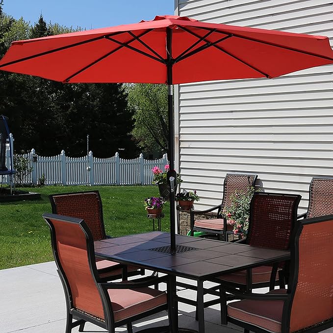 Sunnydaze Outdoor Patio Umbrella - Polyester Table Market Umbrella with Push-Button Tilt and Crank - 8 Sturdy Ribs - Burnt Orange - 9ft - Image 5