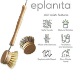 eplanita Natural Dish Brush, 3 Replacement Heads, Kitchen Eco Bamboo Scrubber - Image 2