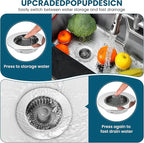 3-in-1 Kitchen Sink Strainer & Stopper, Stainless Steel Finish Pop Up Drain - Image 5