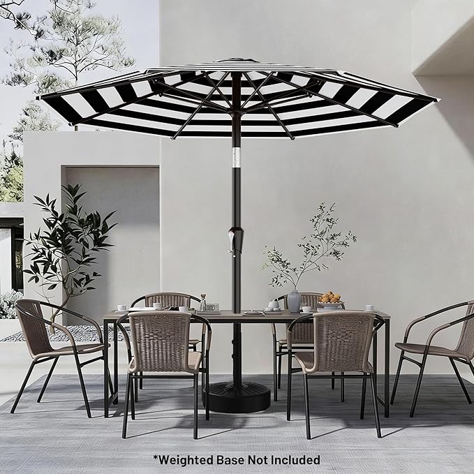 AreShark 9 FT Patio Umbrella for Outdoor, Outdoor Table Umbrella with Push Button Tilt and Crank, Outdoor Patio Umbrellas with 8 Sturdy Ribs for Market, Garden, Pool (Black & White Stripe) - Image 6