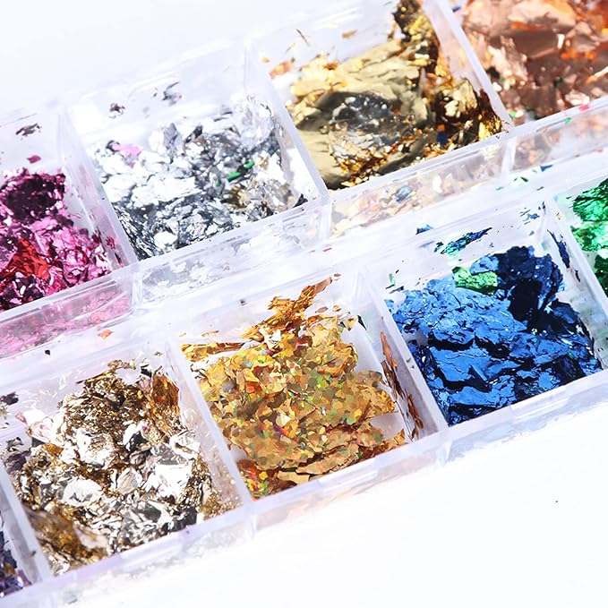 Holographic Nail Glitter Foils, 12 Colors Sparkly Ultra-Thin Aluminum Foil Nail - Image 2