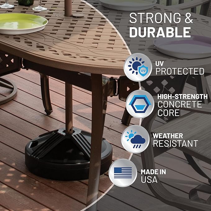 US Weight Durable Fillable Umbrella Base for Patio Table - 50 Pound Capacity Heavy Duty Adjustable Stand for Outdoor Umbrellas - Made in The USA - Image 4