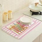 Christmas Dish Drying Mats 18x24 Inch Stripes Watercolor Pink Christmas Trees - Image 3