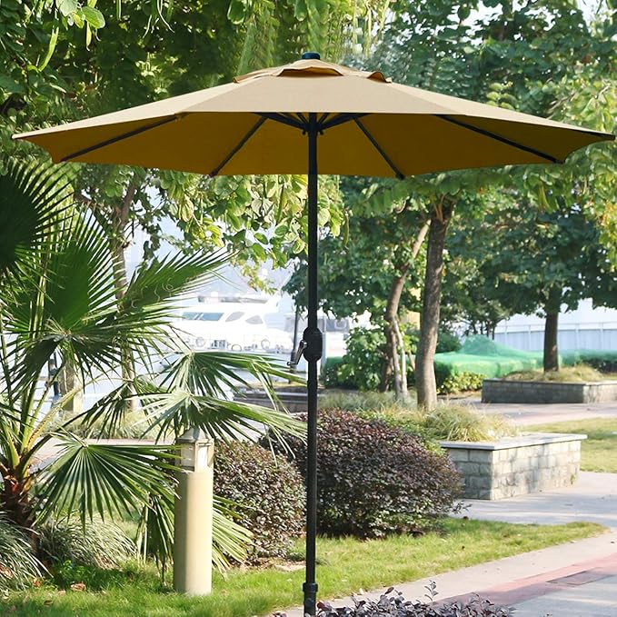 Sunnyglade 9' Patio Umbrella Outdoor Table Umbrella with 8 Sturdy Ribs (Tan) - Image 5