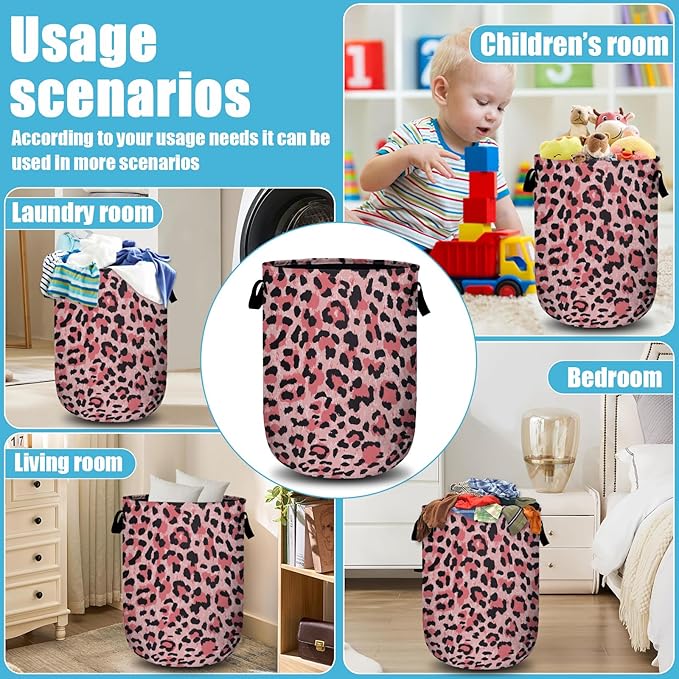 Pink Leopard Laundry Basket, Laundry Hamper Collapsible Oxford Cloth - Image 7