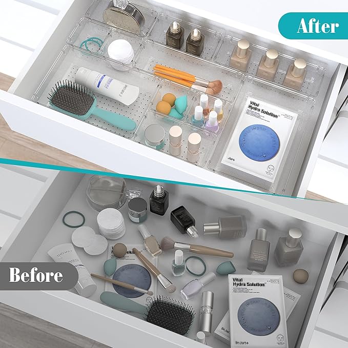 33 PCS Clear Plastic Drawer Organizers Set, 4 Size Desk Drawer Organizer Trays - Image 4