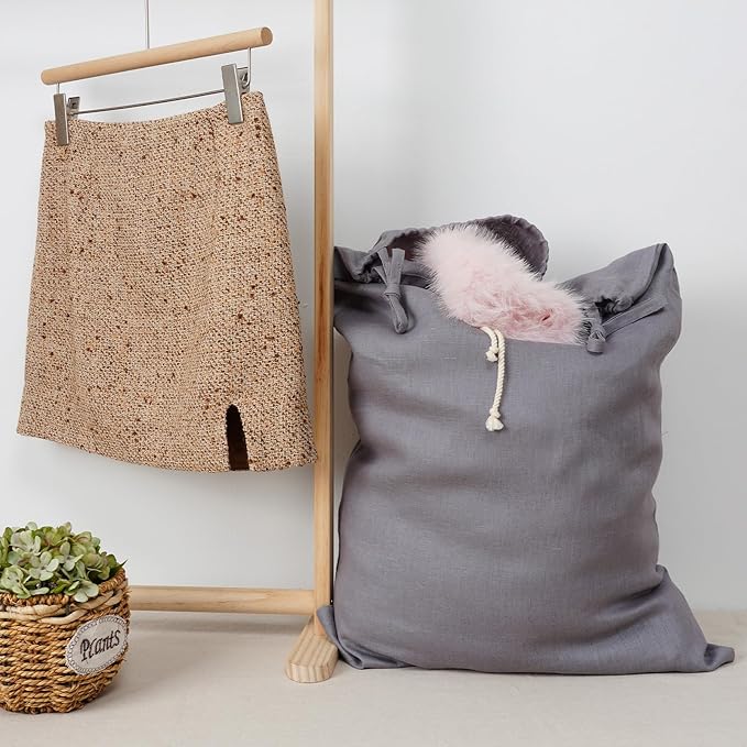 Linen Hanging Laundry Bag, Over The Door Laundry Hamper - Image 5