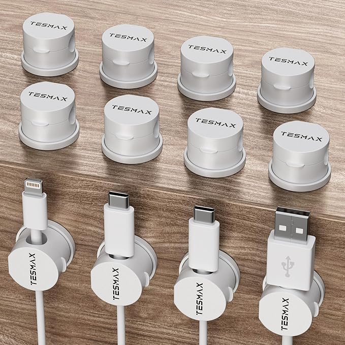 Magnetic Cable Clips 360° Rotation Cord Holder, 12 Pack Cord Organizer 1s Lock by TESMAX