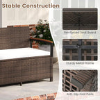 Tangkula 46 Gallon Outdoor Bench with Storage, Outdoor PE Rattan Storage Bench with Cushion, Backrest & Acacia Wood Armrests, Metal Frame, Waterproof Deck Box Seat for Porch Backyard Poolside - Image 7