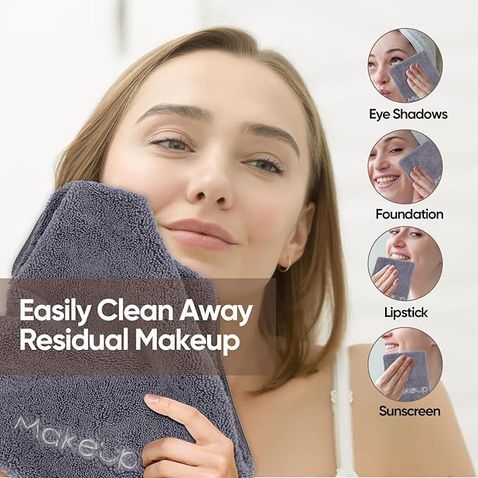 HOMEXCEL Makeup Remover Wash Cloth 6 Pack, Soft Quick Dry Facial Cleansing - Image 2