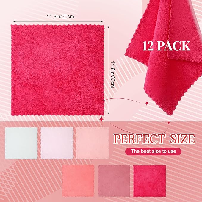 Syhood 12 Pieces Face Wash Cloth 12 x 12 in Makeup Remover Cloths Towel Coral - Image 3