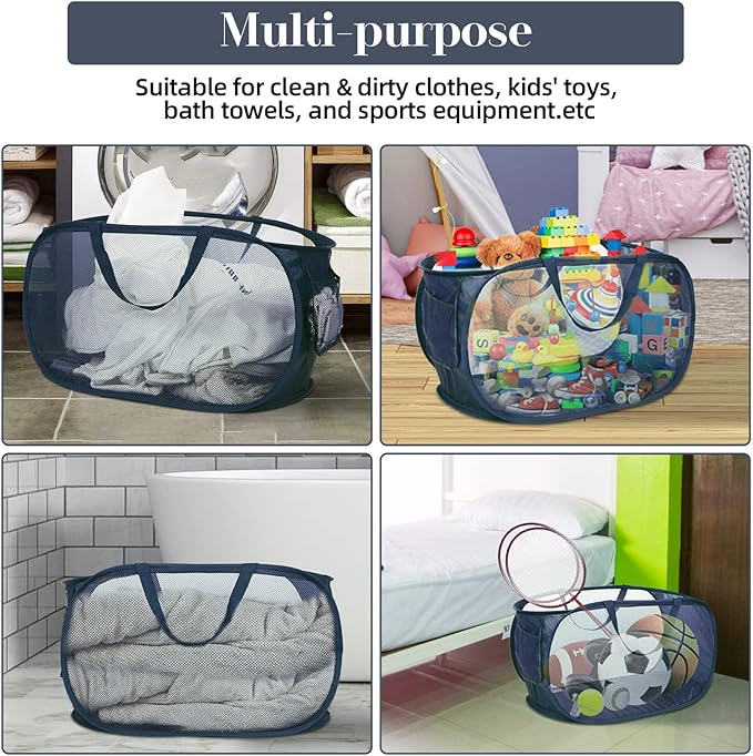 Durable Collapsible Laundry Baskets, Mesh Pop Up Laundry Hamper - Image 7