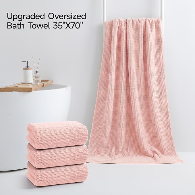 REDKISS 4 Pack Pink Bath Towels, 35 x 70 in Extra Large Coral Fleece Bath Towel - Image 2
