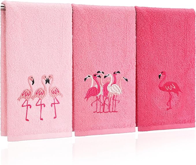 3 Pack Pink Flamingo Hand Towels by Hahafelt