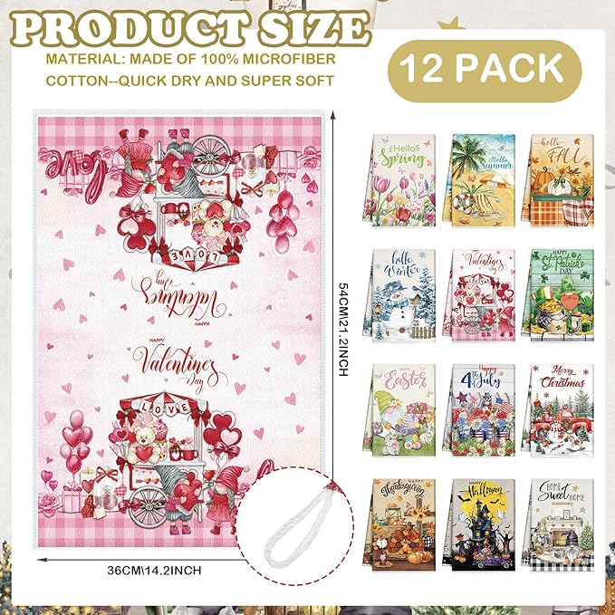 12 Pcs Seasonal Kitchen Towels Set - Image 2