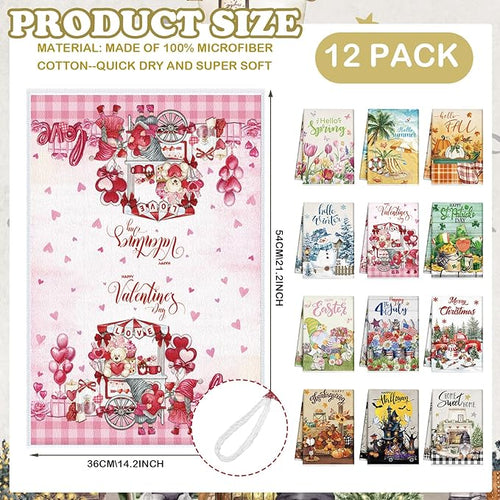 12 Pcs Seasonal Kitchen Towels Set - Image 2