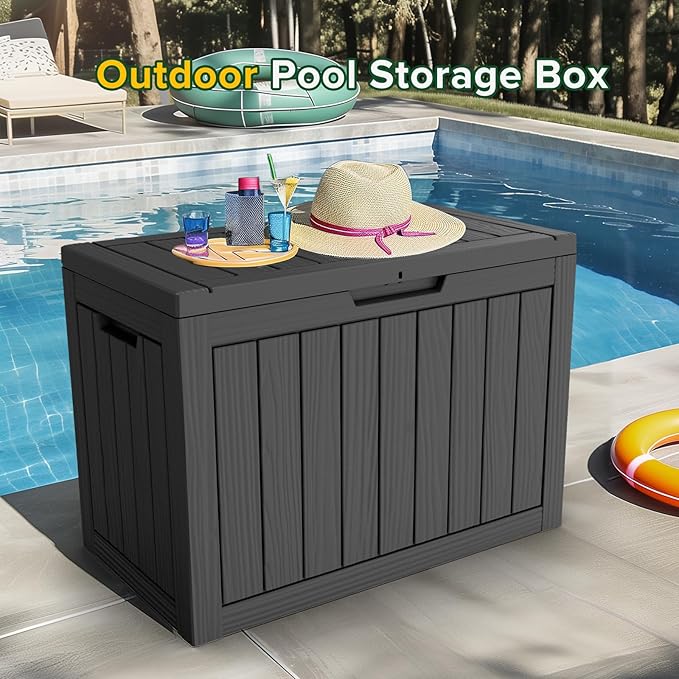 45 Gallon Outdoor Deck Box, Lockable Waterproof Outdoor Storage Boxes For Garden Tools,Indoor Cushions,Accessories Outside Storage Resin Weatherproof Container(Black) - Image 7