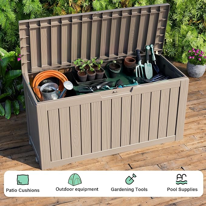 EasyUp 90 Gallon Outdoor Deck Box Waterproof, UV Resistant Resin Outdoor Storage Box for Delivery, Porch, Patio and Garden, Gray - Image 4