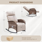 Zero Gravity Patio Rocking Wicker Recliner Chairs Set of 2- Wicker Outdoor Lounge Chair with Adjustable Backrest & Footrest, All Weather Reclining Rocker Chairs with Thick Cushion for Pool Deck Beige - Image 2