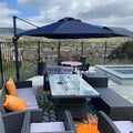 PURPLE LEAF 11 Feet Patio Round Cantilever Umbrella with Base Outdoor Aluminum Offset Umbrella with 360-degree Rotation for Pool Patio Garden Deck Navy Blue by PURPLELEAF