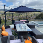 PURPLE LEAF 11 Feet Patio Round Cantilever Umbrella with Base Outdoor Aluminum Offset Umbrella with 360-degree Rotation for Pool Patio Garden Deck Navy Blue by PURPLELEAF