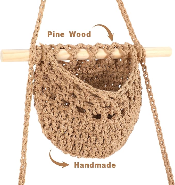 3 Tier Hanging Fruit Basket, Wall Hanging Vegetable Fruit Baskets Cotton Woven - Image 3