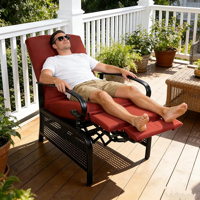 Kozyard Adjustable Outdoor Reclining Lounge Chair, Cushioned Patio Chaise Lounge with Extendable Metal Frame for Sunbathing, Reading & Relaxing – Comfortable Outdoor Recliner(Burgundy) - Image 6