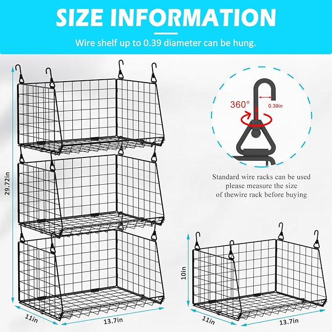 3-Pack Hanging Laundry Room Organizaton：Foldable Laundry Basket Wire Basket - Image 3