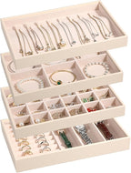 LANDICI Stackable Jewelry Organizer Trays 4 Set, PU Leather Jewelry Organizer by LANDICI
