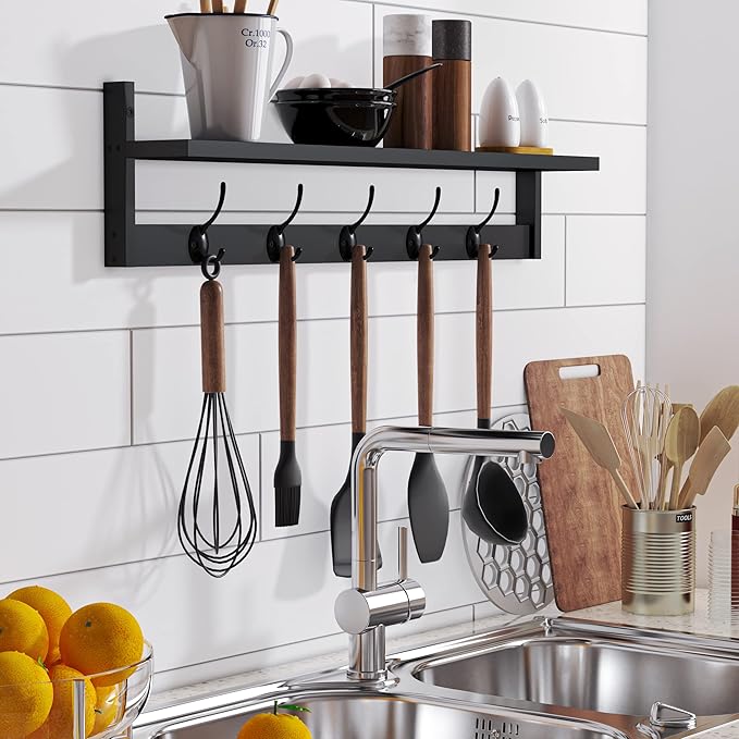 BAMEOS Wall-Mounted Shelf with Hooks - Image 5