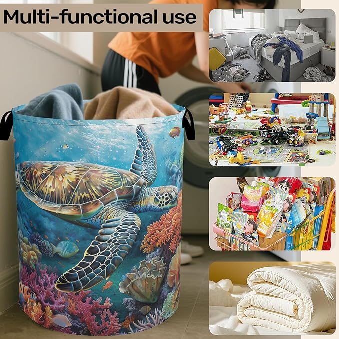Sea Turtle Foldable Canvas Laundry Basket - Image 6