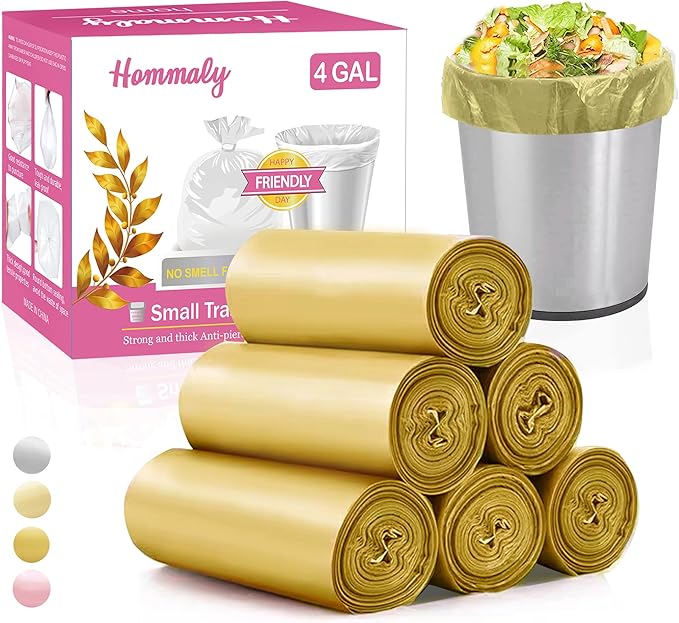 4 Gallon 180pcs Small Gold Trash Bags Strong Golden Garbage Bags, Bathroom by HOMMALY