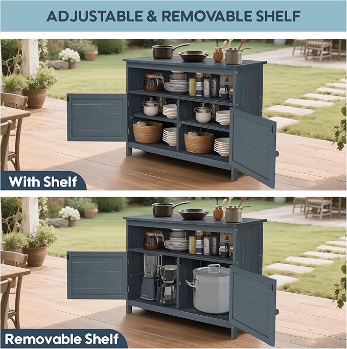 HIPS All-Weather Outdoor Storage Cabinet,Outdoor Sideboard with Magnetic Doors,3-Shelves Patio Storage Cabinet, Used for Garden,Buffet Cabinet,TV Stand, Bar Table,Balcony - Image 5