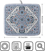 Boho Flower Dish Drying Mat Blue Bohemian Dishes Drainer Rack Mat 16x18 Inch - Image 2