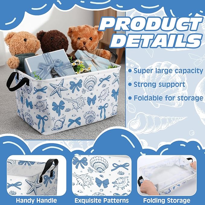 4 Pcs Coastal Beach Storage Basket Fabric Laundry Baskets - Image 3