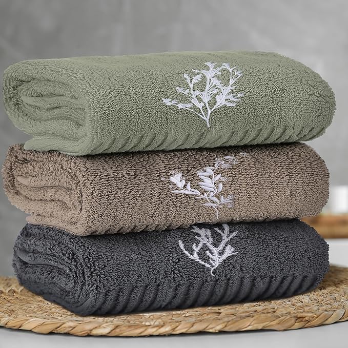 3 Pcs Boho Botanical Hand Towels Bathroom Decor Retro Embroidered Minimalist - Image 5