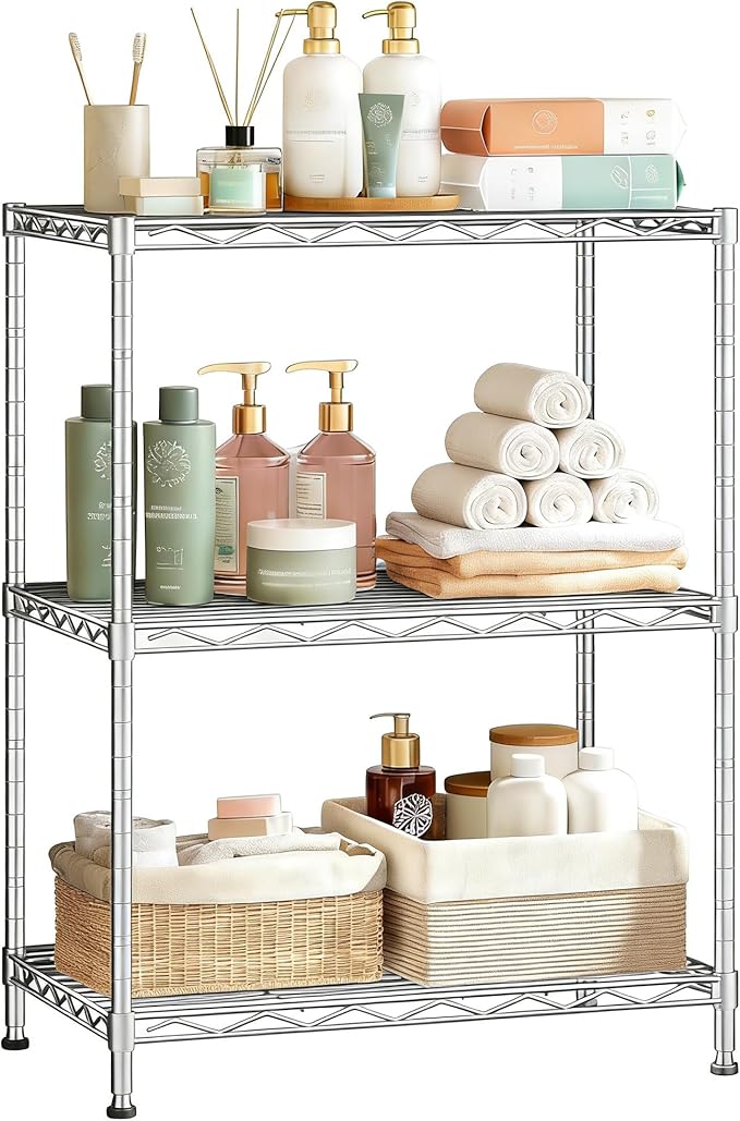 Xcity Storage Shelves, 3 Tier Heavy Duty Metal Shelving Unit, 1050 LBS Capacity Adjustable Steel Wire Shelf Organizer for Pantry, Kitchen, Garage, 12" D x 18" W x 30" H, Chrome by Unknown