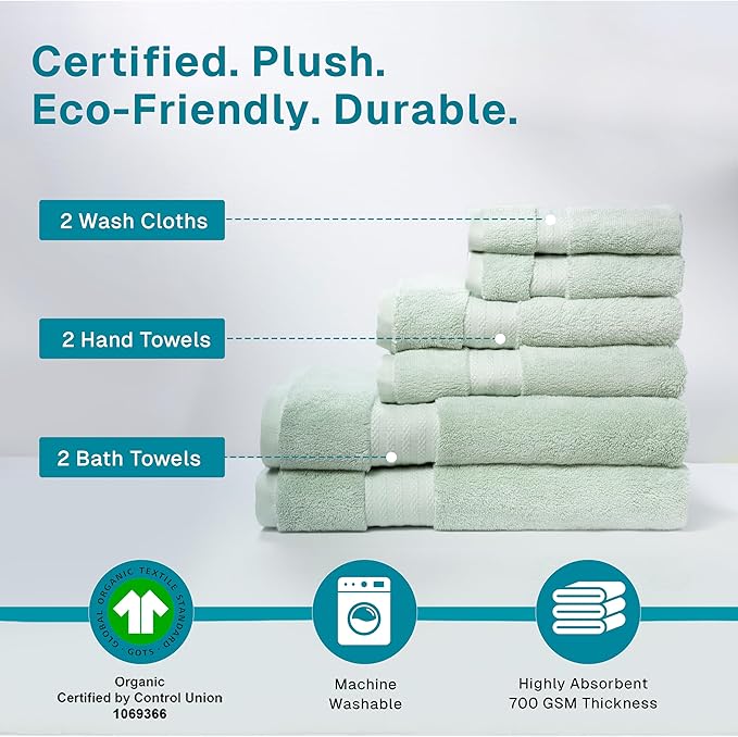 Fabdreams 100% Organic Cotton Bath Towel Set of 6 700 GSM Hotel Premium Plush - Image 3