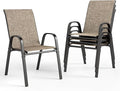 PHI VILLA Patio Chairs Set of 4, Outdoor Stackable Dining Chairs with E-Coating Metal Frame and Upgraded Textilene Fabric, All Weather Deck Chair 350 LBS Capacity for Porch Poolside Garden by PHIVILLAThepioneerofcomfortablehouseholdsupplies